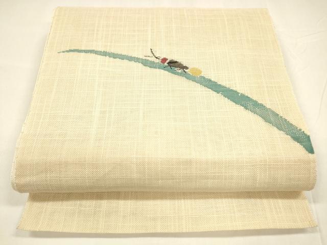 平和屋着物＊夏物 八寸名古屋帯 蛍草葉文 DABA0037cm