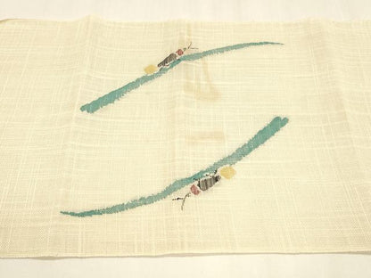 平和屋着物＊夏物 八寸名古屋帯 蛍草葉文 DABA0037cm