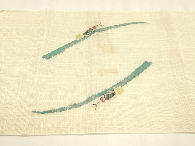 平和屋着物＊夏物 八寸名古屋帯 蛍草葉文 DABA0037cm