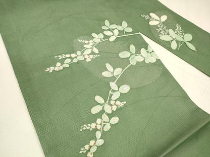 平和屋着物＊夏物　九寸名古屋帯　草葉文　金銀糸　正絹　逸品　DABA0038cm