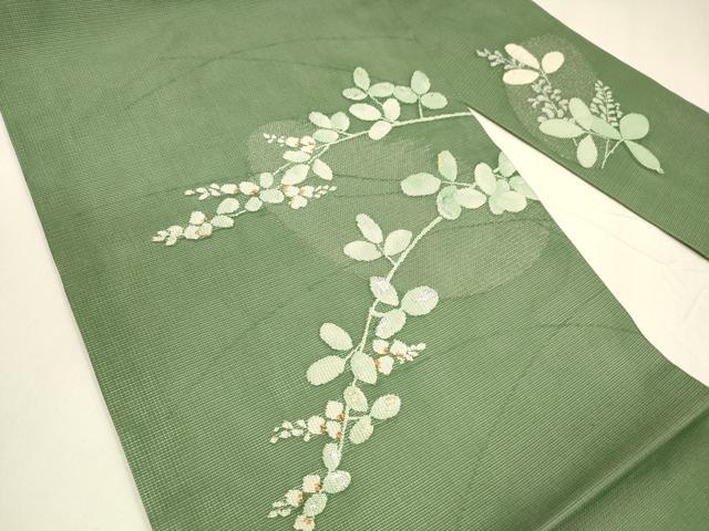 平和屋着物＊夏物　九寸名古屋帯　草葉文　金銀糸　正絹　逸品　DABA0038cm