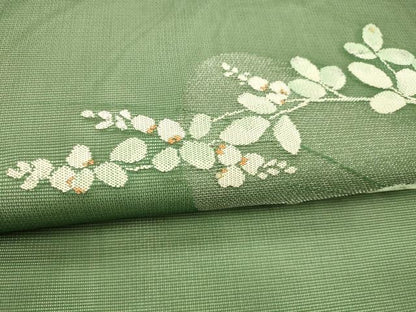 平和屋着物＊夏物　九寸名古屋帯　草葉文　金銀糸　正絹　逸品　DABA0038cm