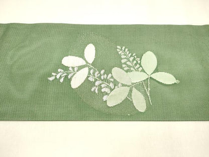 平和屋着物＊夏物　九寸名古屋帯　草葉文　金銀糸　正絹　逸品　DABA0038cm