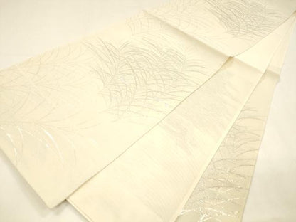 平和屋着物＊夏物 六通柄袋帯 草葉文 銀糸 正絹 逸品 DABA0040cm