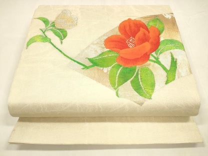 平和屋着物＊夏物 九寸開き名古屋帯 地紙草花文 金銀糸 引箔 逸品 DABA0046cm