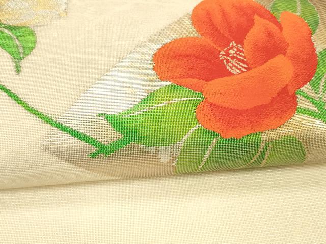 平和屋着物＊夏物 九寸開き名古屋帯 地紙草花文 金銀糸 引箔 逸品 DABA0046cm
