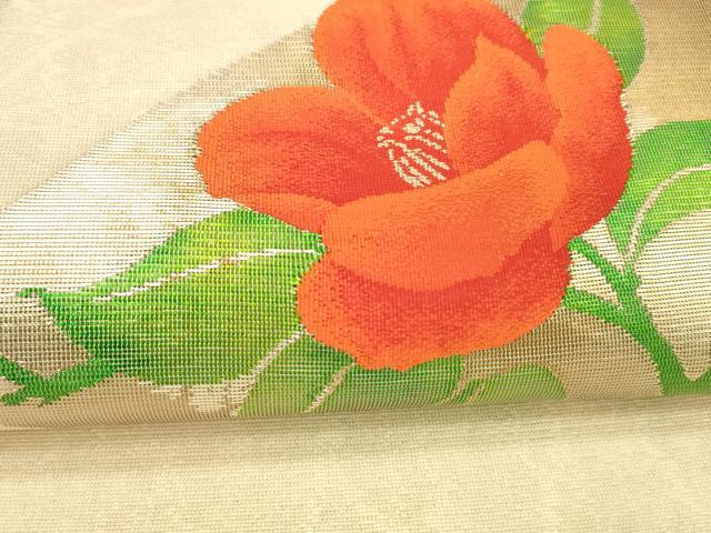 平和屋着物＊夏物 九寸開き名古屋帯 地紙草花文 金銀糸 引箔 逸品 DABA0046cm