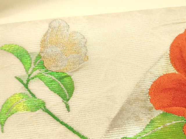 平和屋着物＊夏物 九寸開き名古屋帯 地紙草花文 金銀糸 引箔 逸品 DABA0046cm
