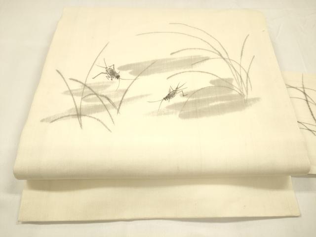 平和屋着物＊夏物 絹芭蕉 九寸名古屋帯 作家物 手描き 夏虫草葉文 正絹 逸品 DABA0047cm