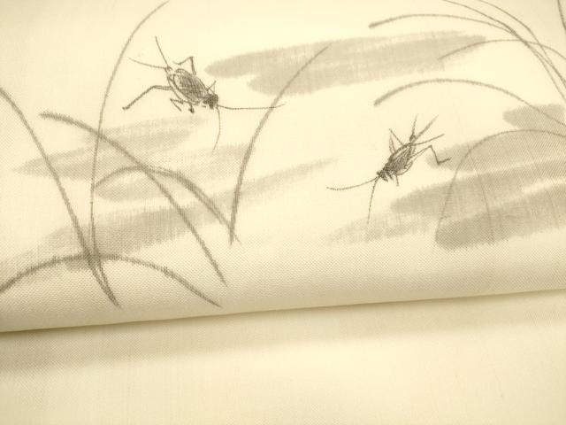 平和屋着物＊夏物 絹芭蕉 九寸名古屋帯 作家物 手描き 夏虫草葉文 正絹 逸品 DABA0047cm