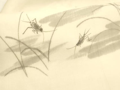 平和屋着物＊夏物 絹芭蕉 九寸名古屋帯 作家物 手描き 夏虫草葉文 正絹 逸品 DABA0047cm
