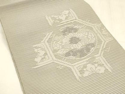 平和屋着物＊夏物 絽綴れ 八寸名古屋帯 総刺繍 蜀江花文 絹鼠色 正絹 逸品 DABA0048cm