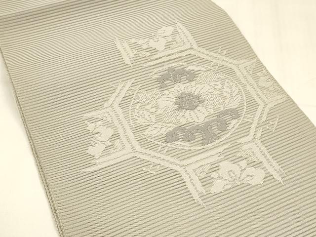 平和屋着物＊夏物 絽綴れ 八寸名古屋帯 総刺繍 蜀江花文 絹鼠色 正絹 逸品 DABA0048cm