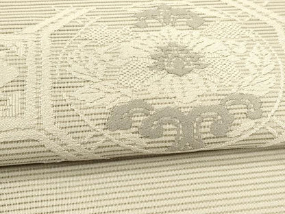 平和屋着物＊夏物 絽綴れ 八寸名古屋帯 総刺繍 蜀江花文 絹鼠色 正絹 逸品 DABA0048cm