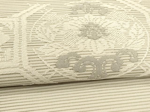 平和屋着物＊夏物 絽綴れ 八寸名古屋帯 総刺繍 蜀江花文 絹鼠色 正絹 逸品 DABA0048cm