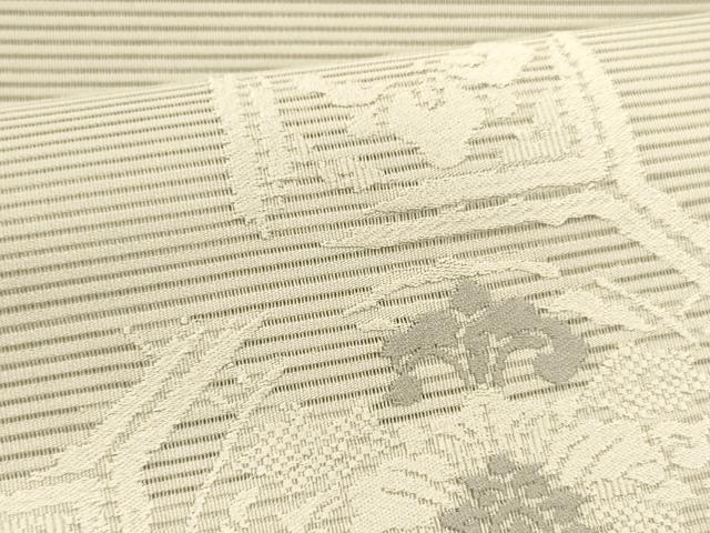 平和屋着物＊夏物 絽綴れ 八寸名古屋帯 総刺繍 蜀江花文 絹鼠色 正絹 逸品 DABA0048cm
