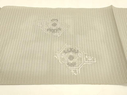 平和屋着物＊夏物 絽綴れ 八寸名古屋帯 総刺繍 蜀江花文 絹鼠色 正絹 逸品 DABA0048cm