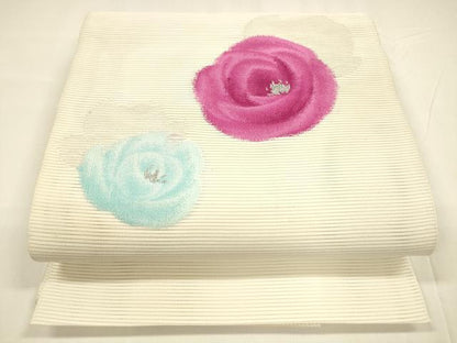 平和屋着物＊夏物 京の名門 じゅらく謹製 絽綴れ 八寸名古屋帯 薔薇 バラ 銀糸 正絹 逸品 DABA0049cm