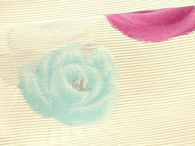 平和屋着物＊夏物　京の名門　じゅらく謹製　絽綴れ　八寸名古屋帯　薔薇　バラ　銀糸　正絹　逸品　DABA0049cm 平和屋着物＊夏物 京の名門 じゅらく謹製 絽綴れ 八寸名古屋帯