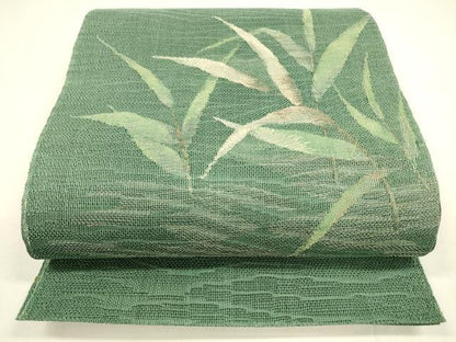 平和屋着物＊夏物 八寸名古屋帯 草葉文 銀糸 正絹 逸品 DABA0051cm