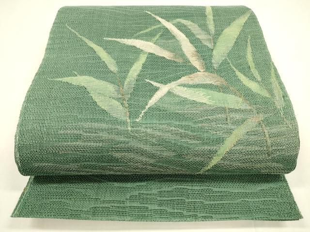 平和屋着物＊夏物 八寸名古屋帯 草葉文 銀糸 正絹 逸品 DABA0051cm