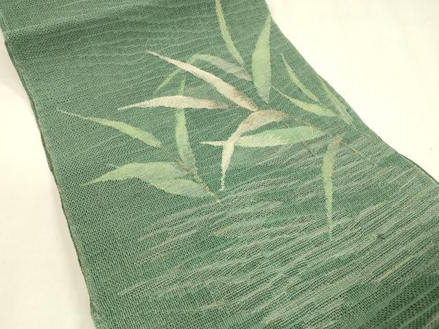 平和屋着物＊夏物 八寸名古屋帯 草葉文 銀糸 正絹 逸品 DABA0051cm