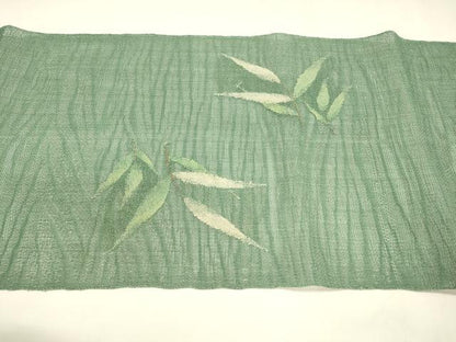 平和屋着物＊夏物 八寸名古屋帯 草葉文 銀糸 正絹 逸品 DABA0051cm