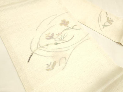 平和屋着物＊夏物 九寸名古屋帯 枝花文 銀糸 正絹 逸品 DABA0052cm