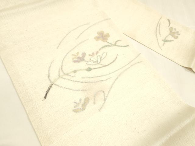 平和屋着物＊夏物 九寸名古屋帯 枝花文 銀糸 正絹 逸品 DABA0052cm