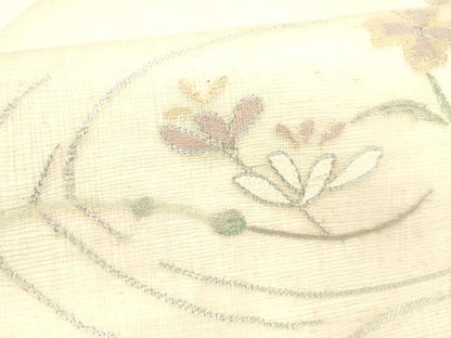 平和屋着物＊夏物 九寸名古屋帯 枝花文 銀糸 正絹 逸品 DABA0052cm