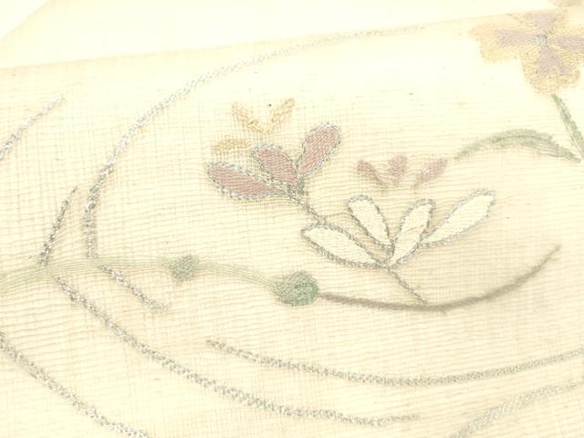 平和屋着物＊夏物 九寸名古屋帯 枝花文 銀糸 正絹 逸品 DABA0052cm