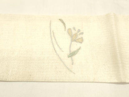 平和屋着物＊夏物 九寸名古屋帯 枝花文 銀糸 正絹 逸品 DABA0052cm