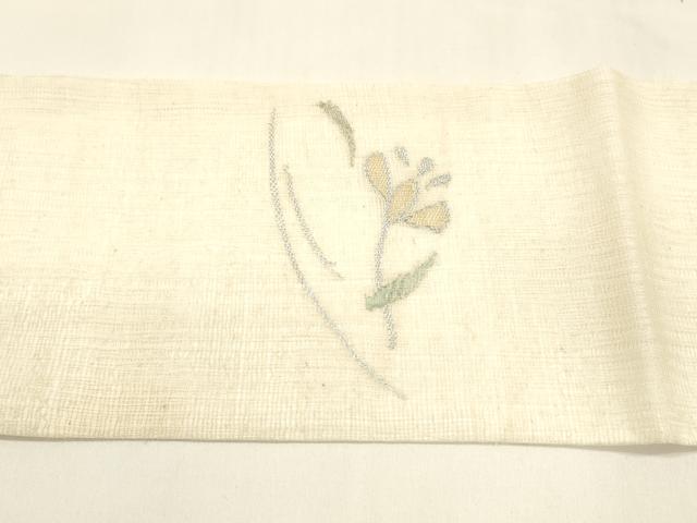平和屋着物＊夏物 九寸名古屋帯 枝花文 銀糸 正絹 逸品 DABA0052cm