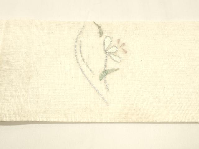 平和屋着物＊夏物 九寸名古屋帯 枝花文 銀糸 正絹 逸品 DABA0052cm