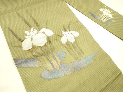 平和屋着物＊夏物 九寸名古屋帯 流水杜若 金銀糸 正絹 逸品 DABA0056cm