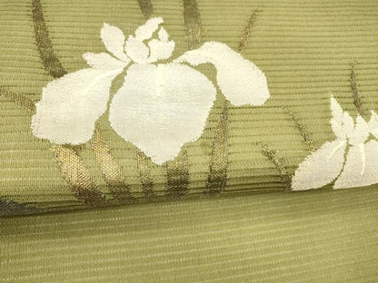 平和屋着物＊夏物 九寸名古屋帯 流水杜若 金銀糸 正絹 逸品 DABA0056cm
