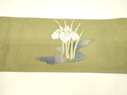 平和屋着物＊夏物 九寸名古屋帯 流水杜若 金銀糸 正絹 逸品 DABA0056cm