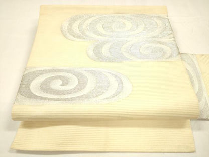 平和屋着物＊夏物 九寸名古屋帯 流水文 銀糸 正絹 逸品 DABA0061cm
