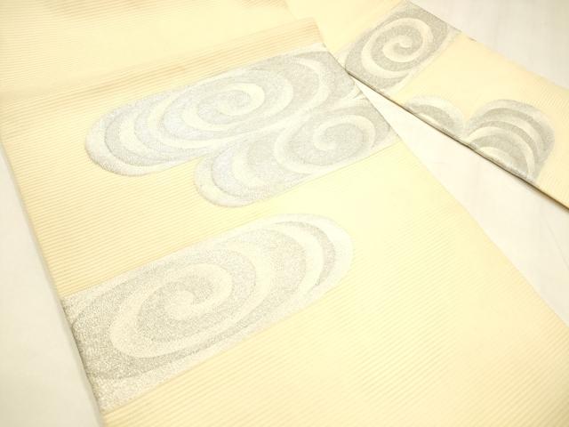 平和屋着物＊夏物 九寸名古屋帯 流水文 銀糸 正絹 逸品 DABA0061cm