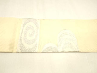 平和屋着物＊夏物 九寸名古屋帯 流水文 銀糸 正絹 逸品 DABA0061cm