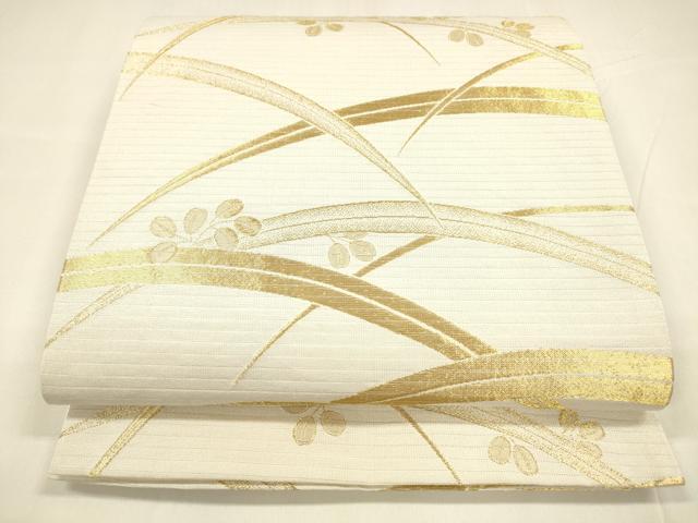 平和屋着物＊夏物 六通柄袋帯 草葉文 金糸 DABA0064cm