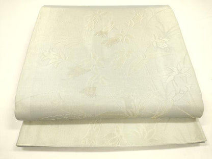 平和屋着物＊夏物 六通柄袋帯 草花文 金糸 正絹 逸品 DABA0065cm