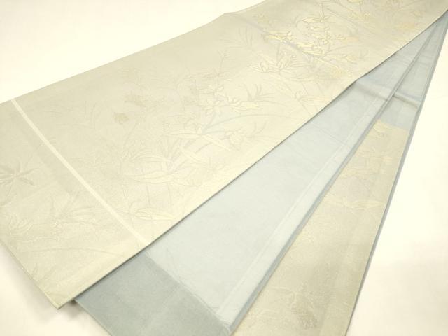 平和屋着物＊夏物 六通柄袋帯 草花文 金糸 正絹 逸品 DABA0065cm