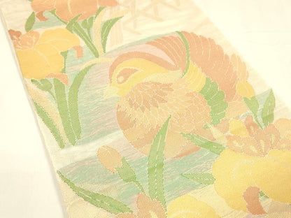 平和屋着物＊夏物 六通柄 本袋帯 鴛鴦籬杜若 金糸 正絹 逸品 DABA0066cm