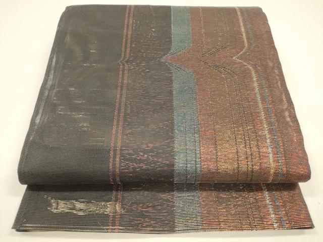 平和屋着物＊夏物 六通柄袋帯 カラー遊び 黒地 金糸 正絹 逸品 DABA0067cm
