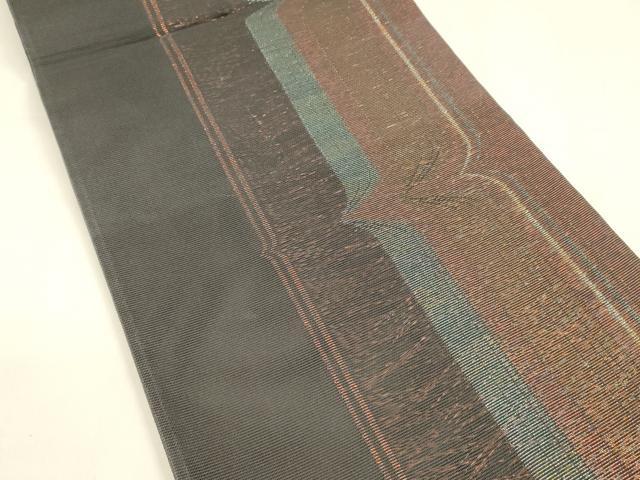 平和屋着物＊夏物 六通柄袋帯 カラー遊び 黒地 金糸 正絹 逸品 DABA0067cm