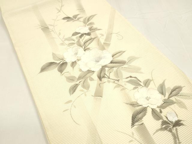 平和屋着物＊夏物 太鼓柄袋帯 作家物 手描き 刺繍 竹垣草花文 銀彩 正絹 逸品 DABA0069cm