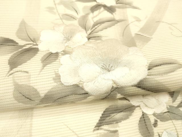 平和屋着物＊夏物 太鼓柄袋帯 作家物 手描き 刺繍 竹垣草花文 銀彩 正絹 逸品 DABA0069cm