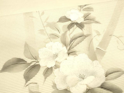 平和屋着物＊夏物 太鼓柄袋帯 作家物 手描き 刺繍 竹垣草花文 銀彩 正絹 逸品 DABA0069cm