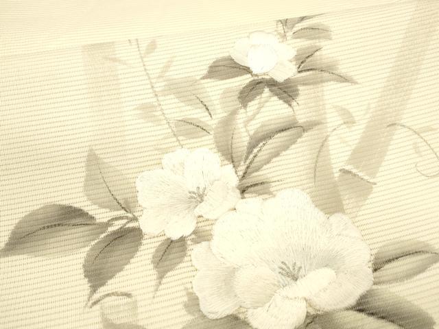 平和屋着物＊夏物 太鼓柄袋帯 作家物 手描き 刺繍 竹垣草花文 銀彩 正絹 逸品 DABA0069cm